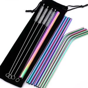 Stainless steel straw pack black bag with cleaning brush