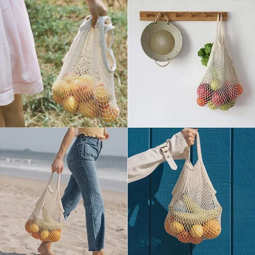 Showcase of net grocery shopping fruit and vegetable bag