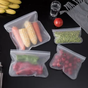 Silicone zip lock bags with vegetables in them