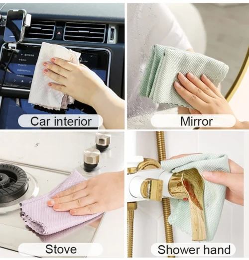 Microfiber cleaning cloth being used in kitchen