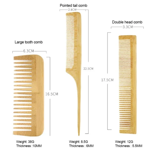 Bamboo hair comb set sizes