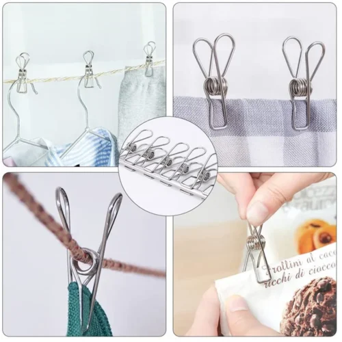 Stainless steel clip pegs holding items