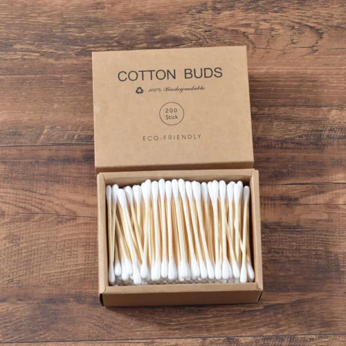 Bamboo cotton buds box open