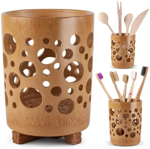 Bamboo toothbrush holder circle