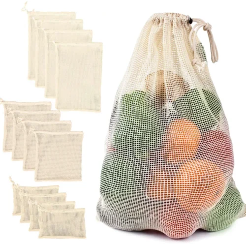 Cotton mesh vegetable bag laid out