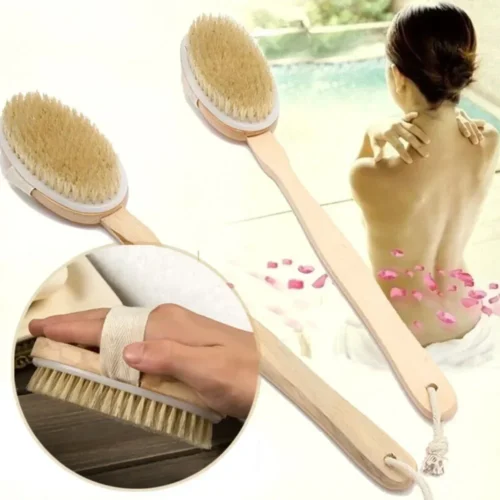 Wooden detachable shower brush being detached