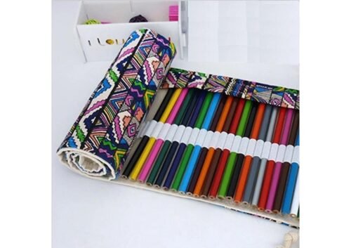 Roll up pencil bag with pencils in them